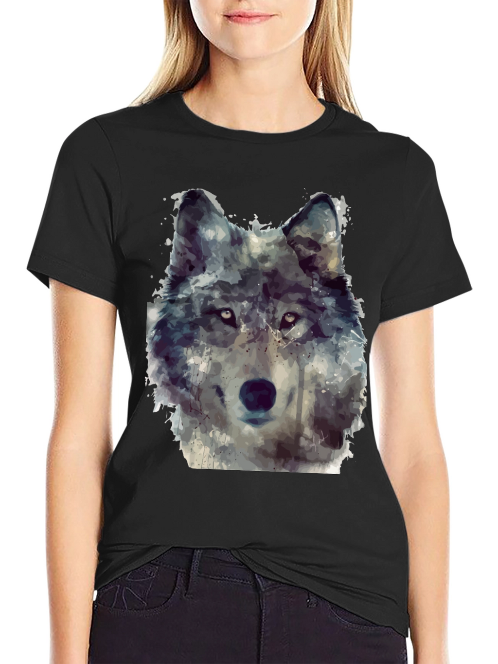 Wolf Portrait Graphic Tee - Mens Black T-Shirt