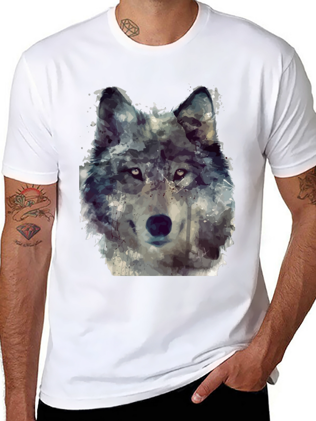 Wolf Portrait Graphic Tee - Mens Black T-Shirt