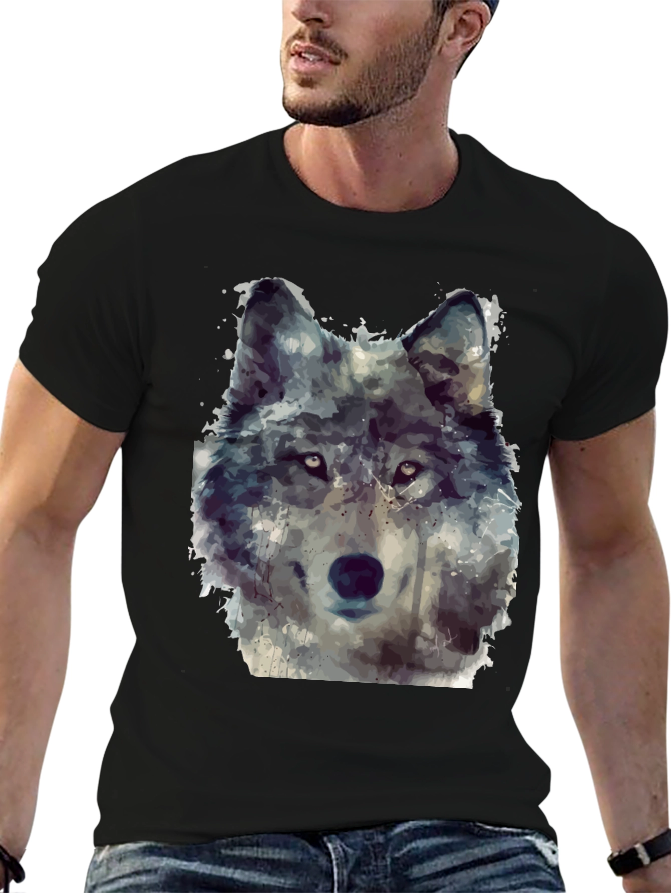 Wolf Portrait Graphic Tee - Mens Black T-Shirt