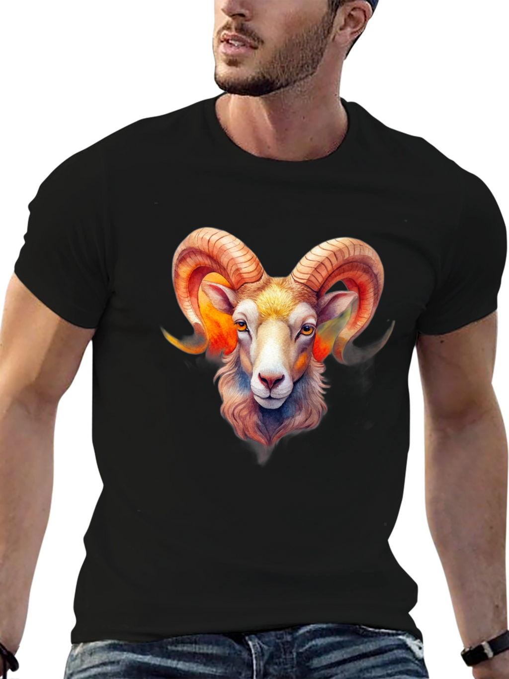 Aries Ram Zodiac Graphic Black T-Shirt