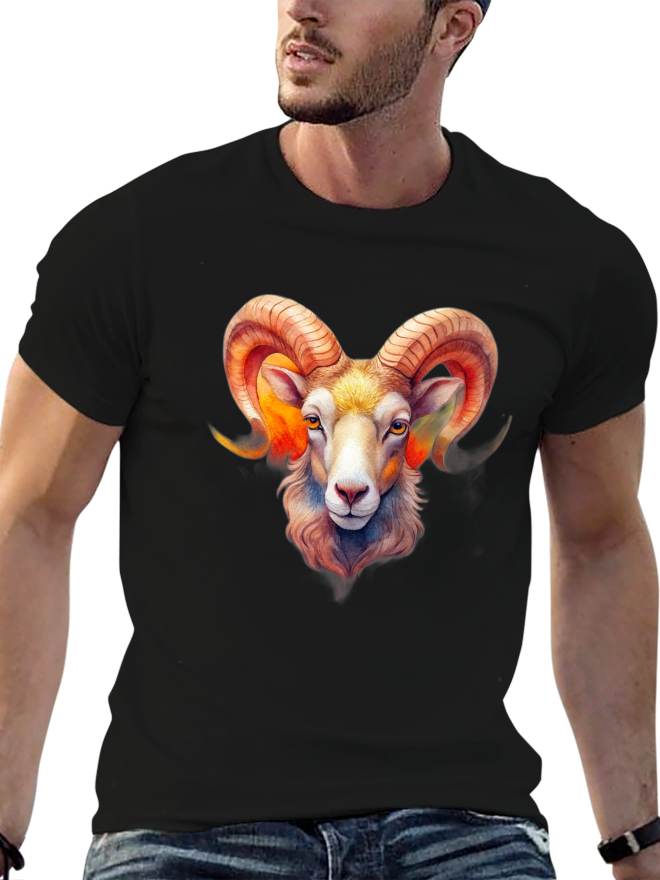 Aries Ram Zodiac Graphic Black T-Shirt