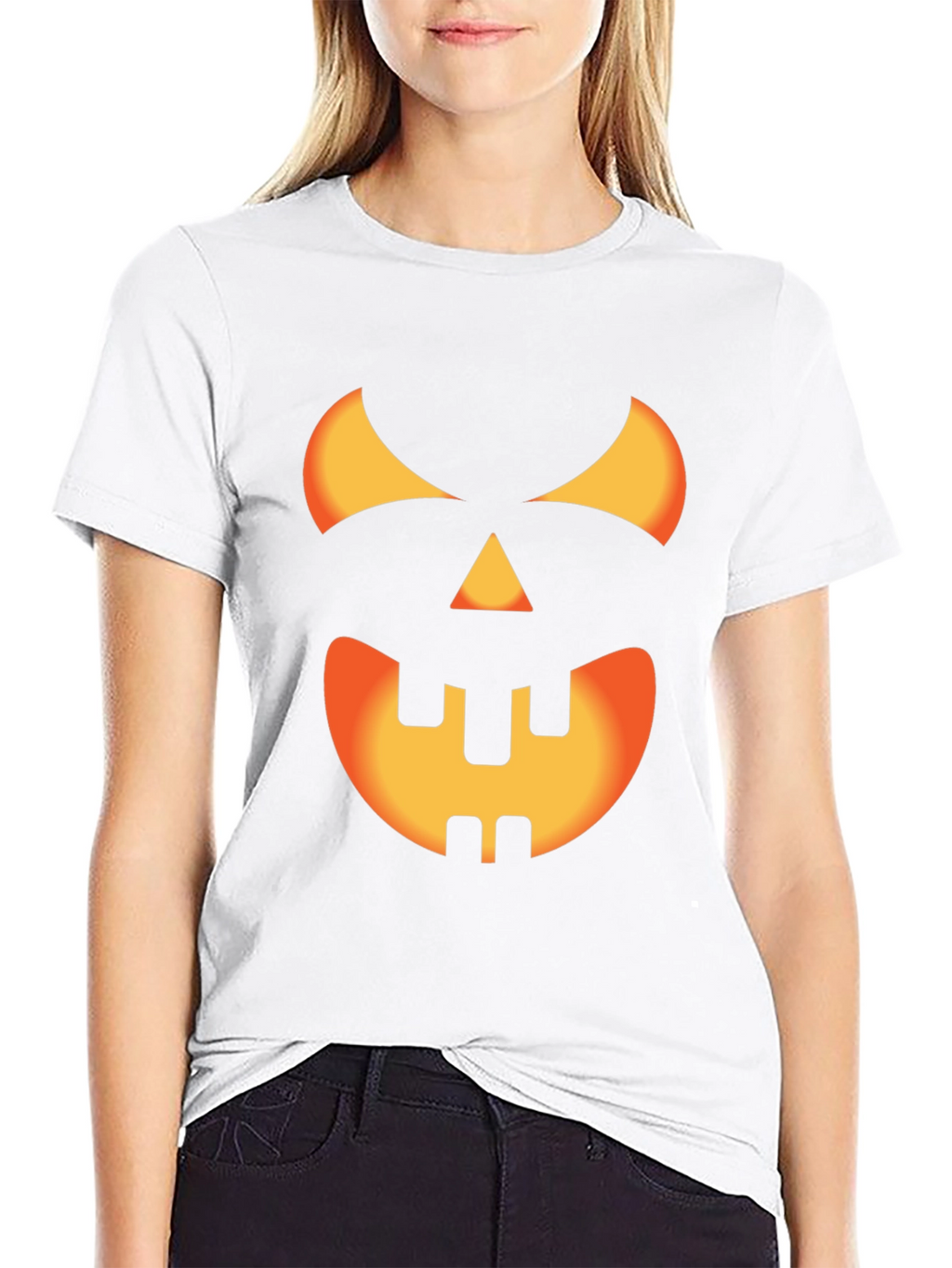 Halloween Pumpkin Face Graphic Tee - Black Cotton T-Shirt