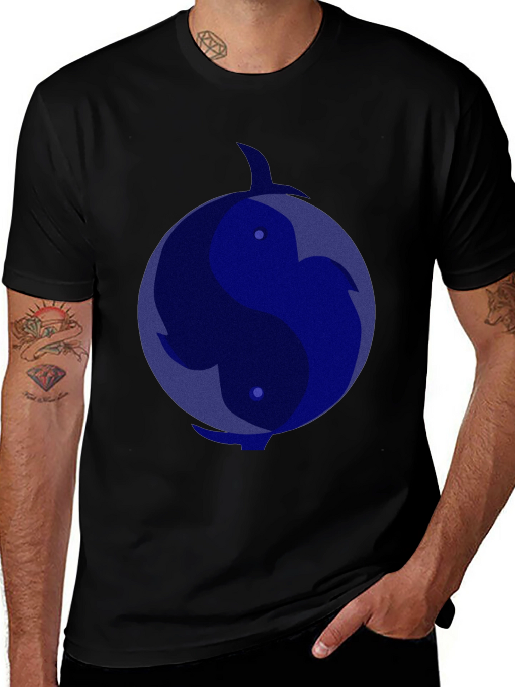 Yin Yang Dolphin Graphic Tee - Black T-Shirt