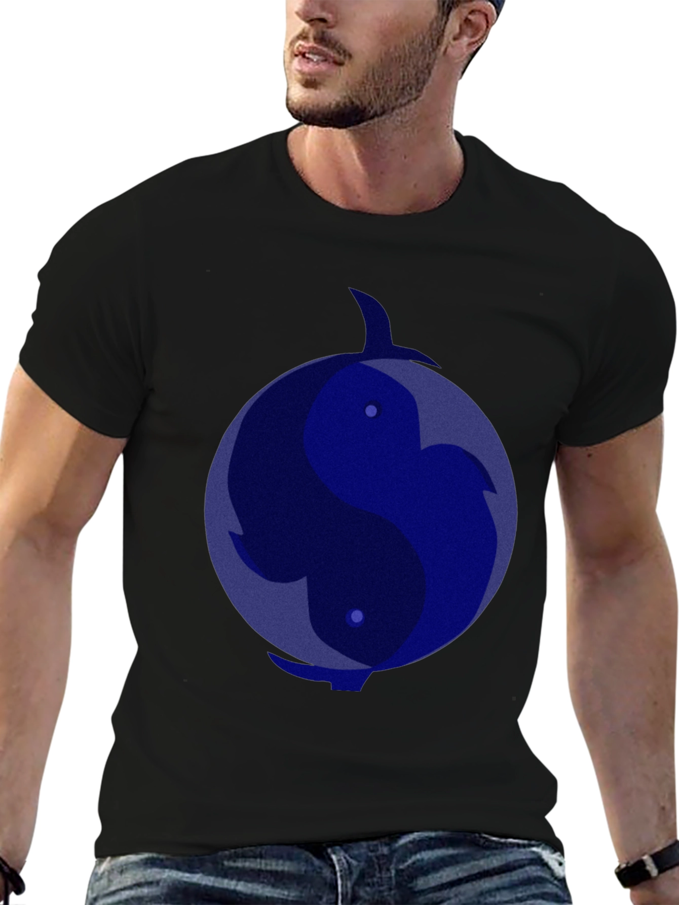 Yin Yang Dolphin Graphic Tee - Black T-Shirt