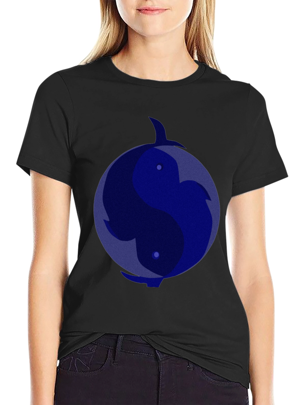 Yin Yang Dolphin Graphic Tee - Black T-Shirt