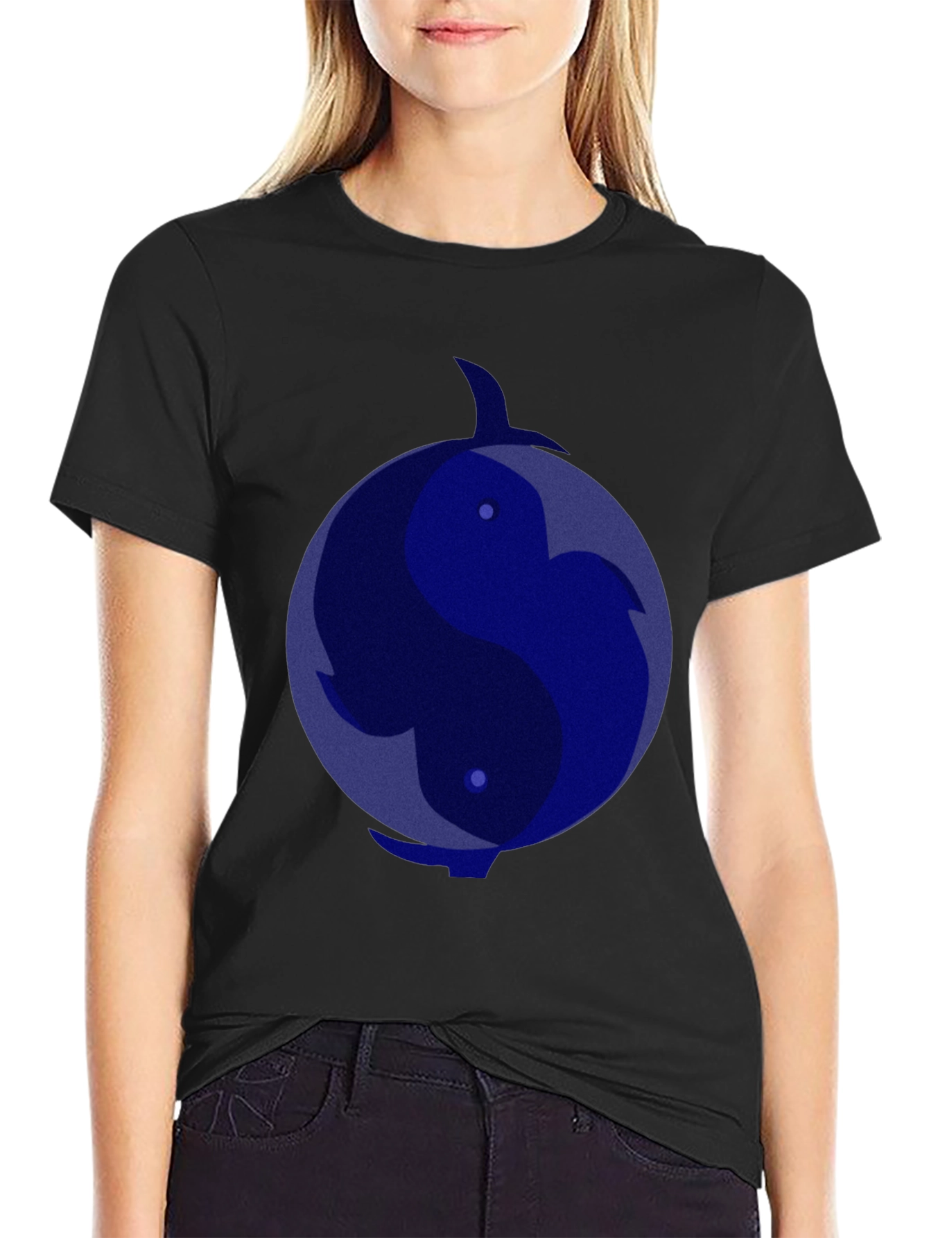 Yin Yang Dolphin Graphic Tee - Black T-Shirt