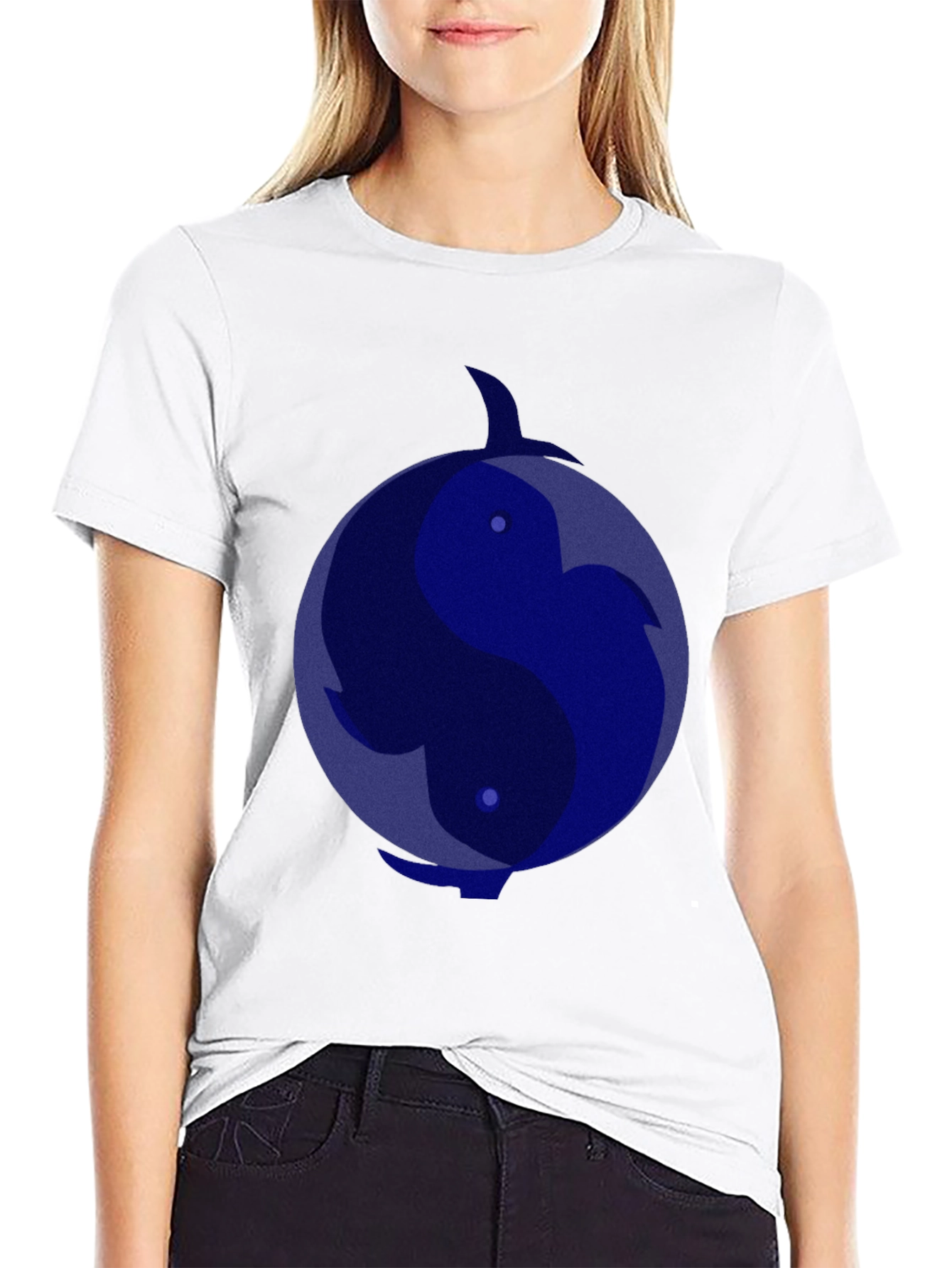 Yin Yang Dolphin Graphic Tee - Black T-Shirt