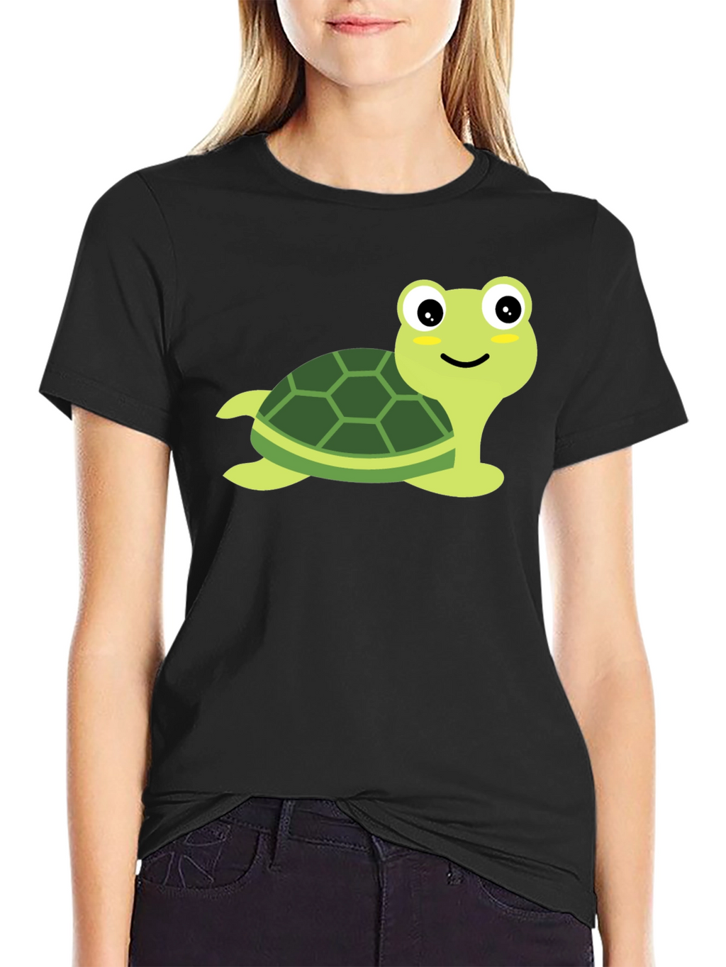 Cute Turtle Graphic Tee - Black