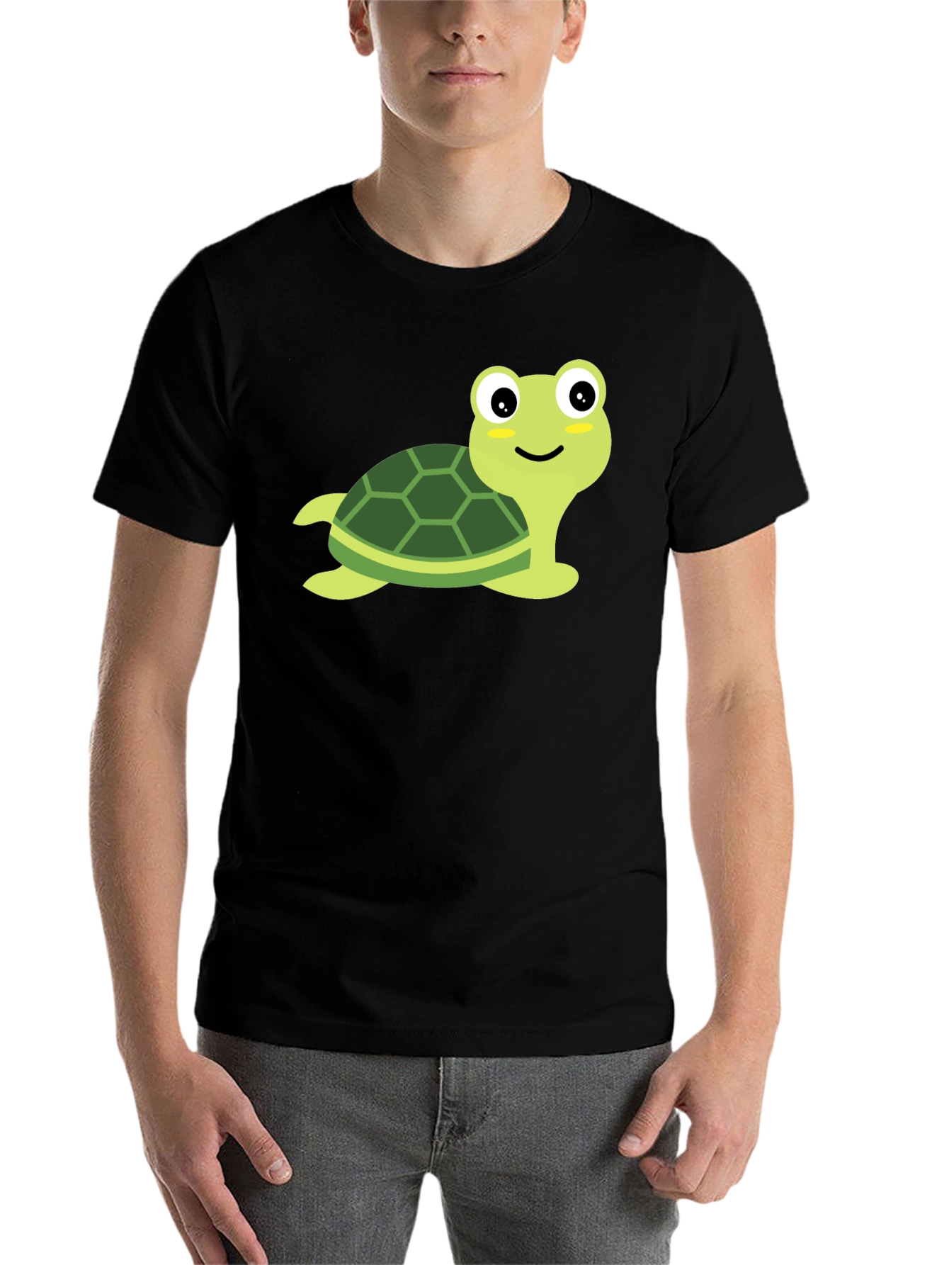 Cute Turtle Graphic Tee - Black