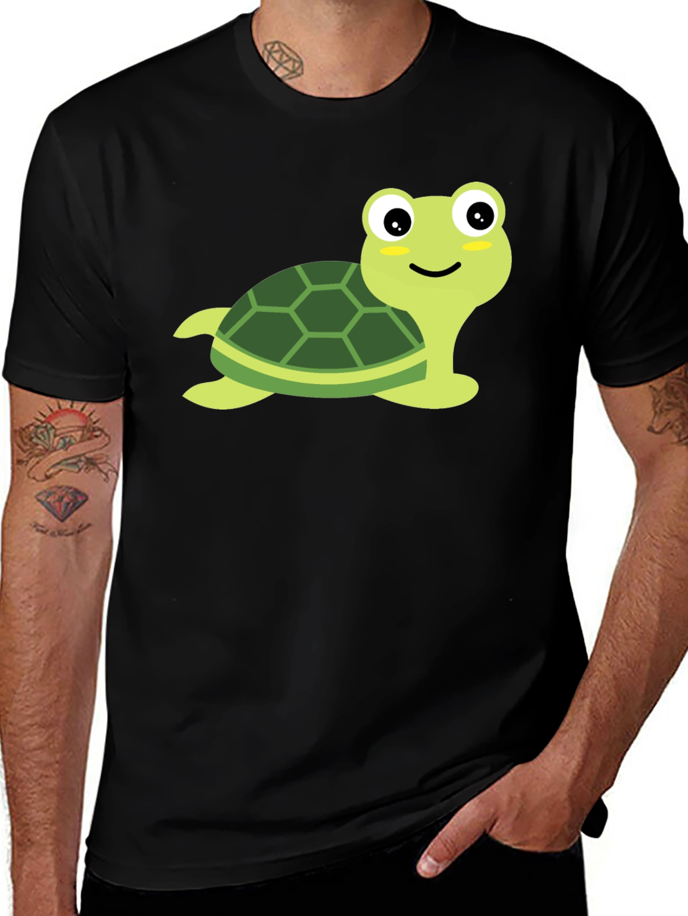 Cute Turtle Graphic Tee - Black