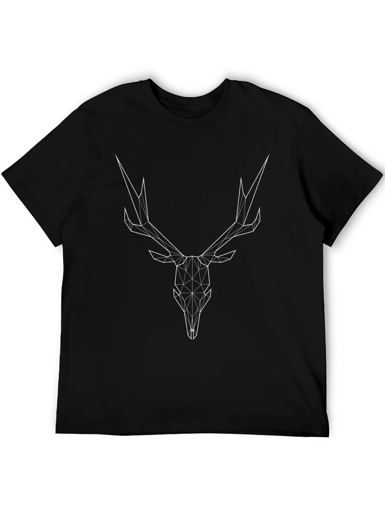 Geometric Deer Skull Graphic Tee - Black