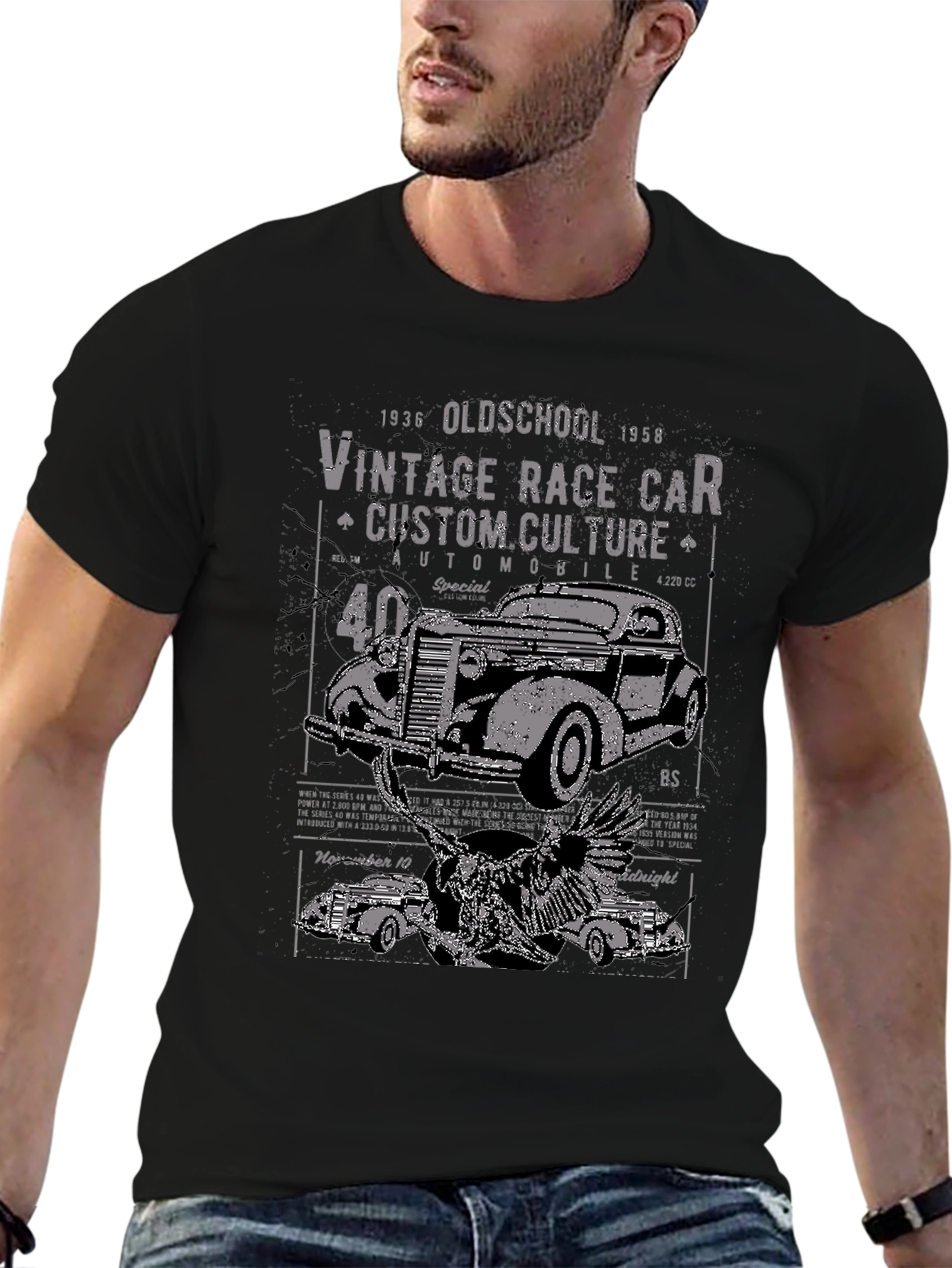 Vintage Race Car Custom Culture Black T-Shirt