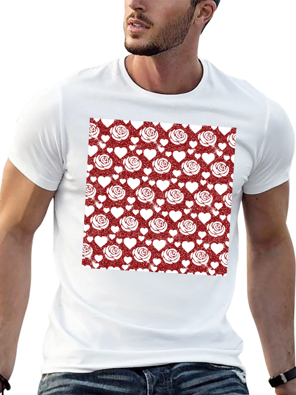 Romantic Rose & Heart Pattern Tee
