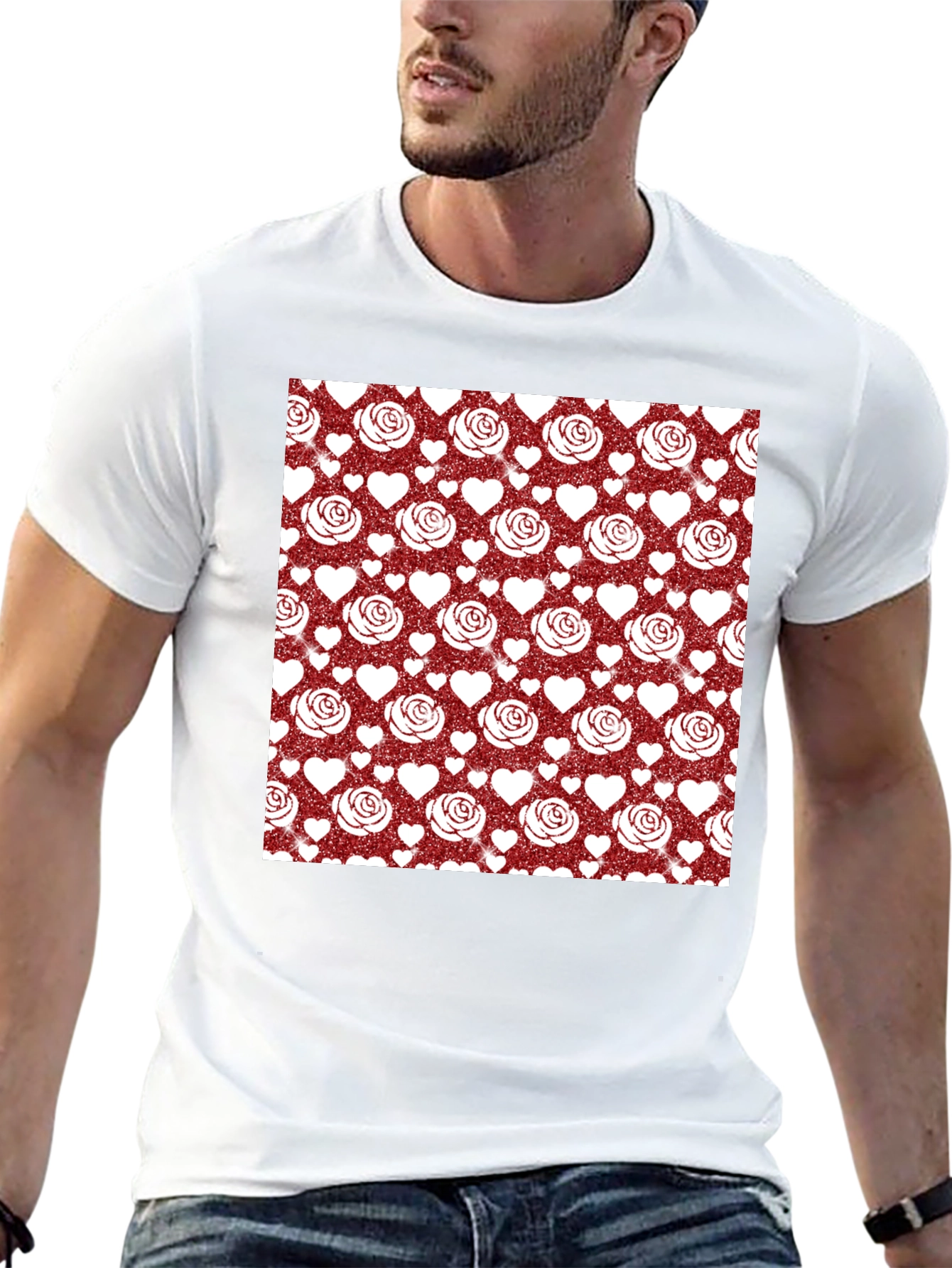 Romantic Rose & Heart Pattern Tee