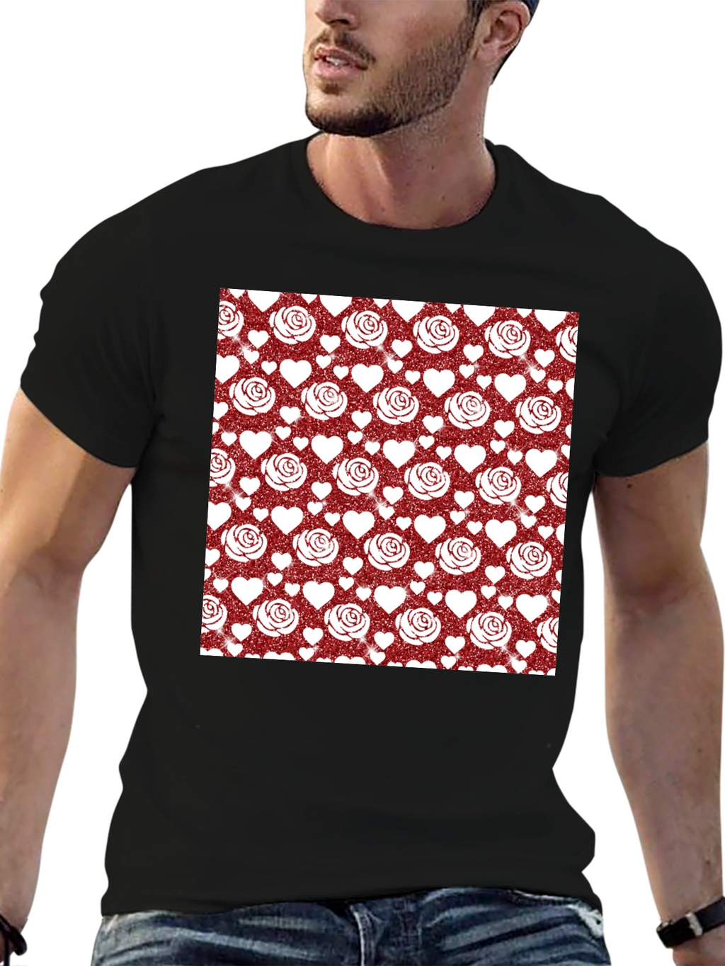 Romantic Rose & Heart Pattern Tee