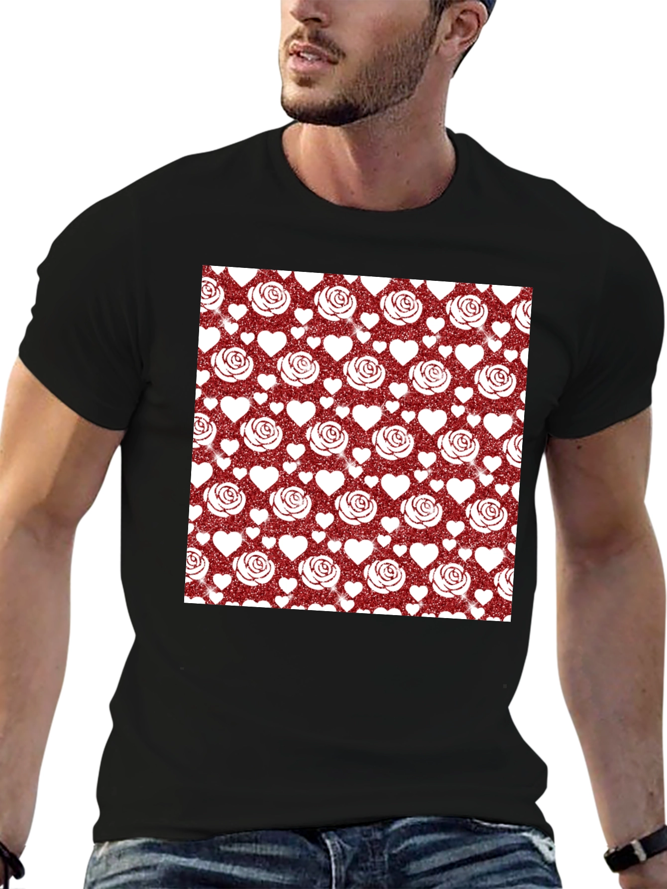 Romantic Rose & Heart Pattern Tee
