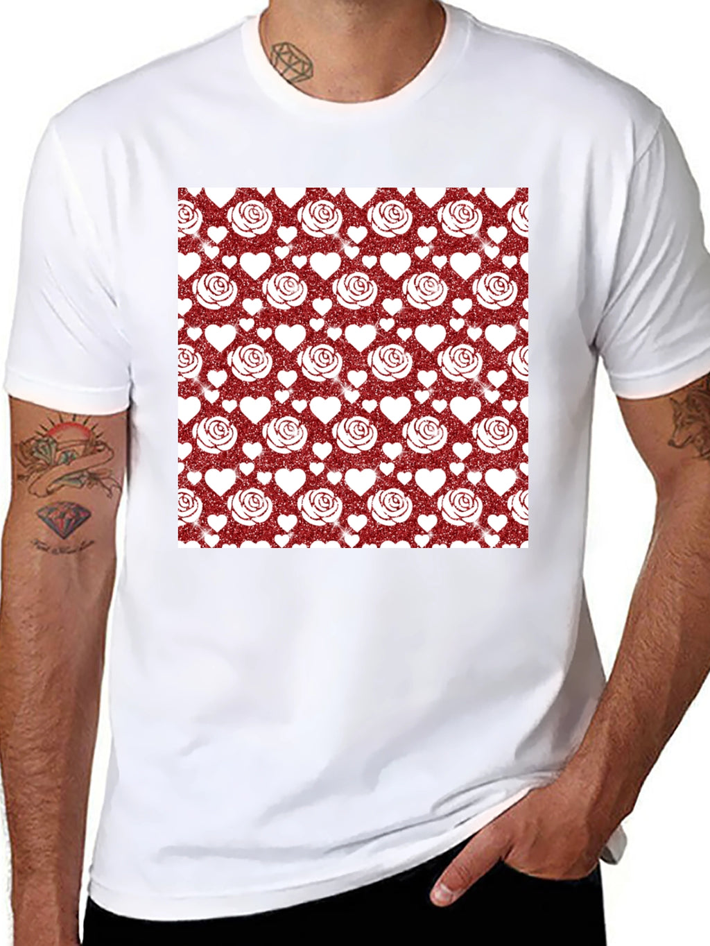 Romantic Rose & Heart Pattern Tee