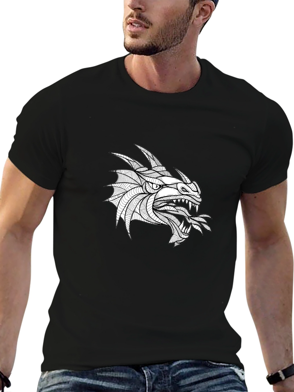 Dragon Graphic Tee - Bold Black Cotton T-Shirt