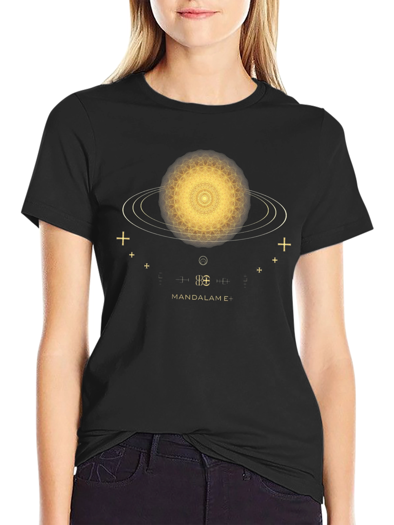 Cosmic Mandala T-Shirt - Black Unique Design