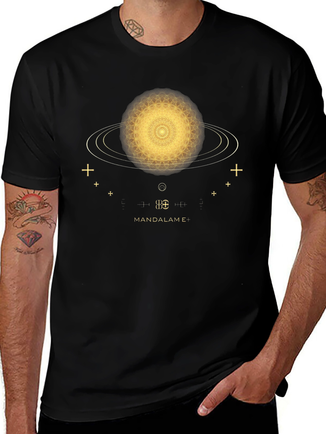 Cosmic Mandala T-Shirt - Black Unique Design