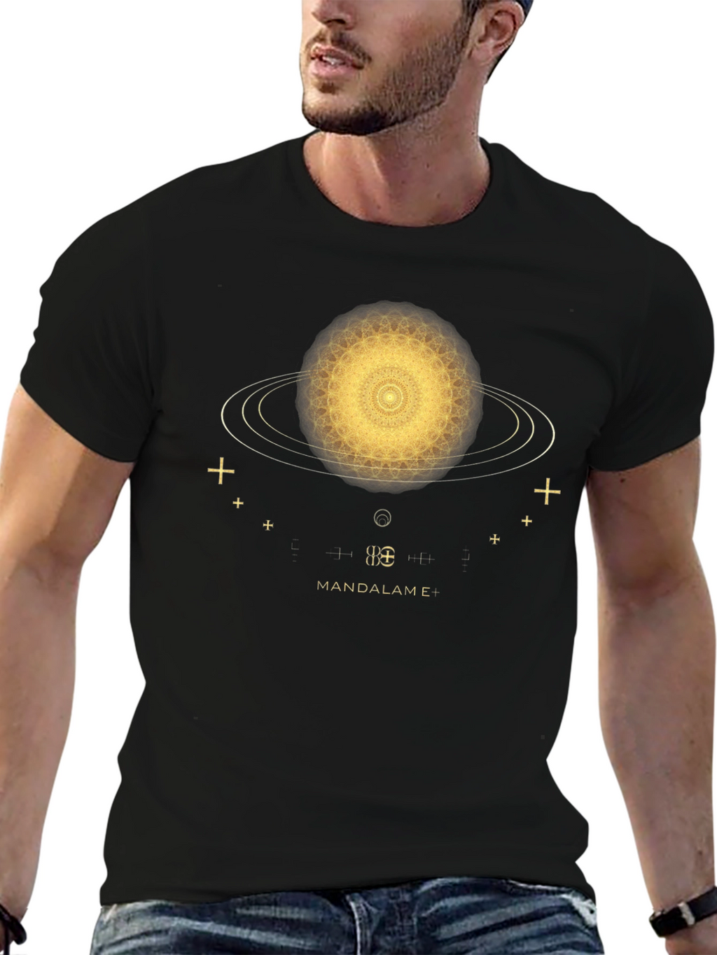 Cosmic Mandala T-Shirt - Black Unique Design
