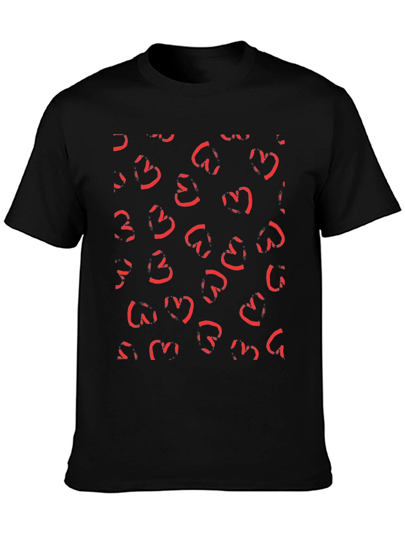 Abstract Heart Print Black T-Shirt