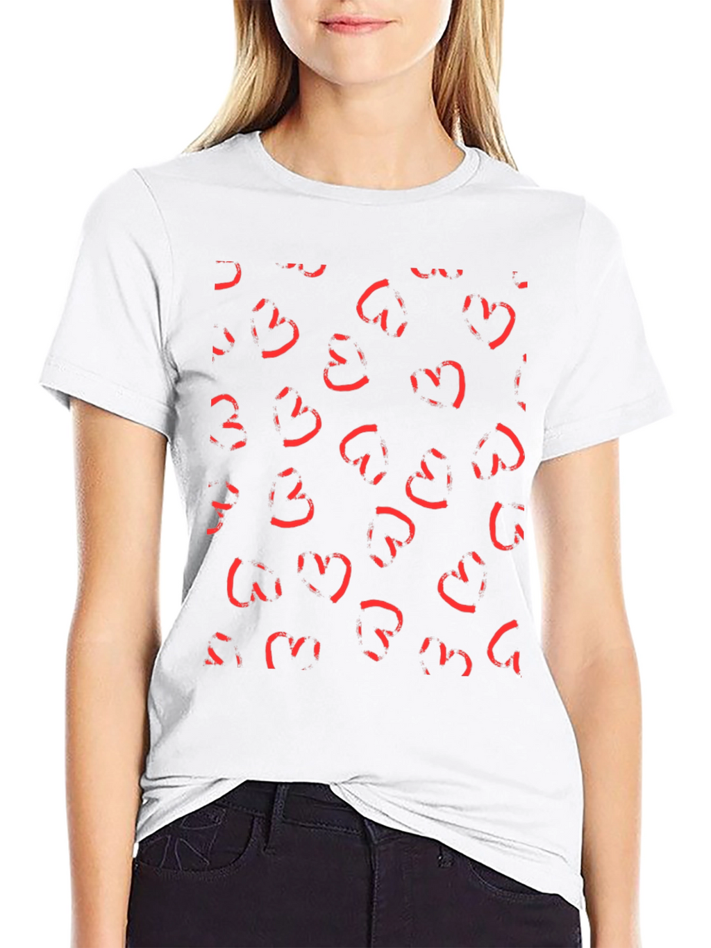 Abstract Heart Print Black T-Shirt