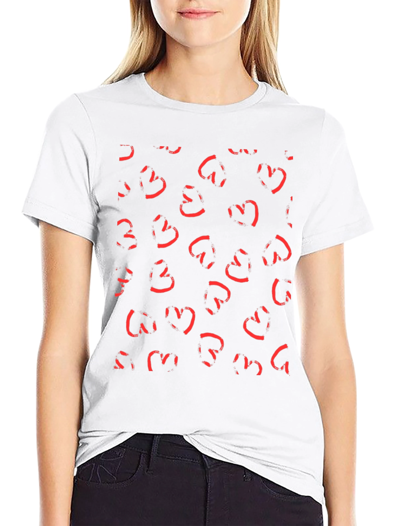 Abstract Heart Print Black T-Shirt