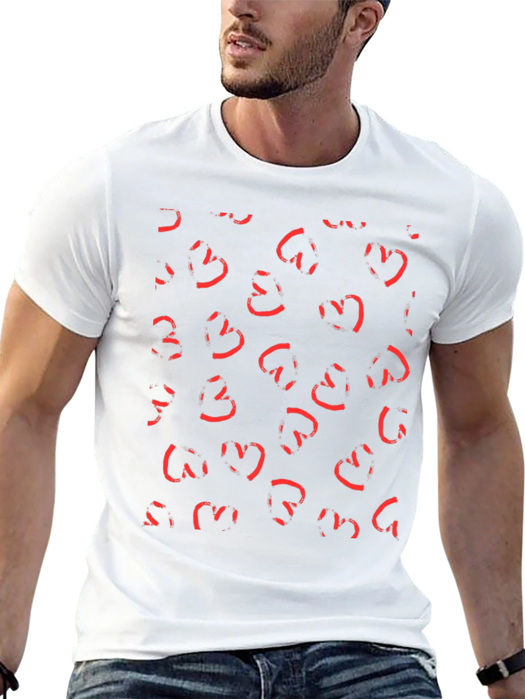 Abstract Heart Print Black T-Shirt