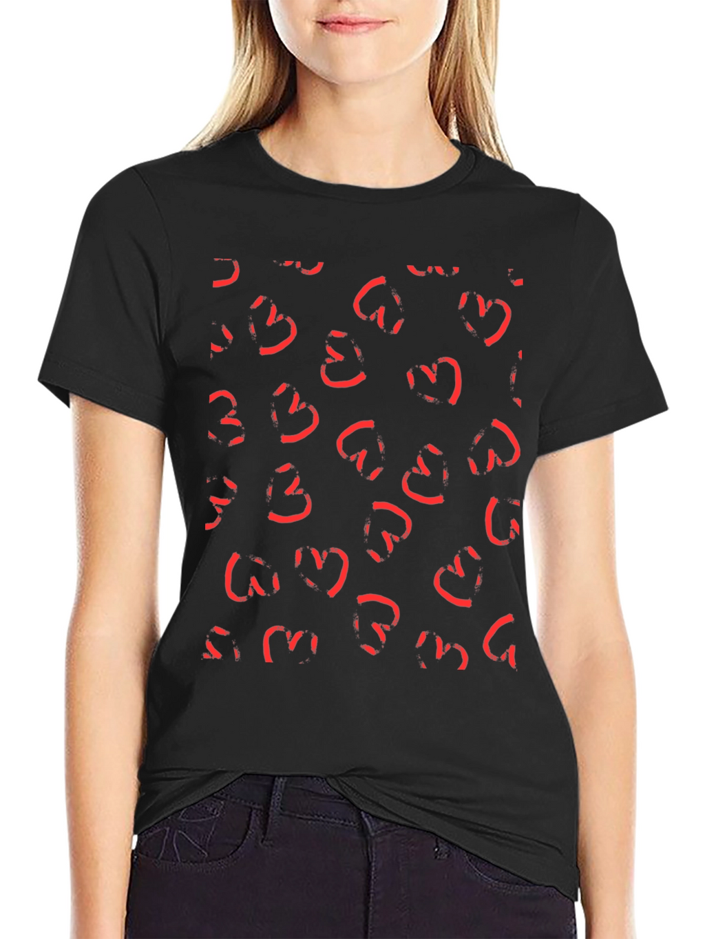 Abstract Heart Print Black T-Shirt