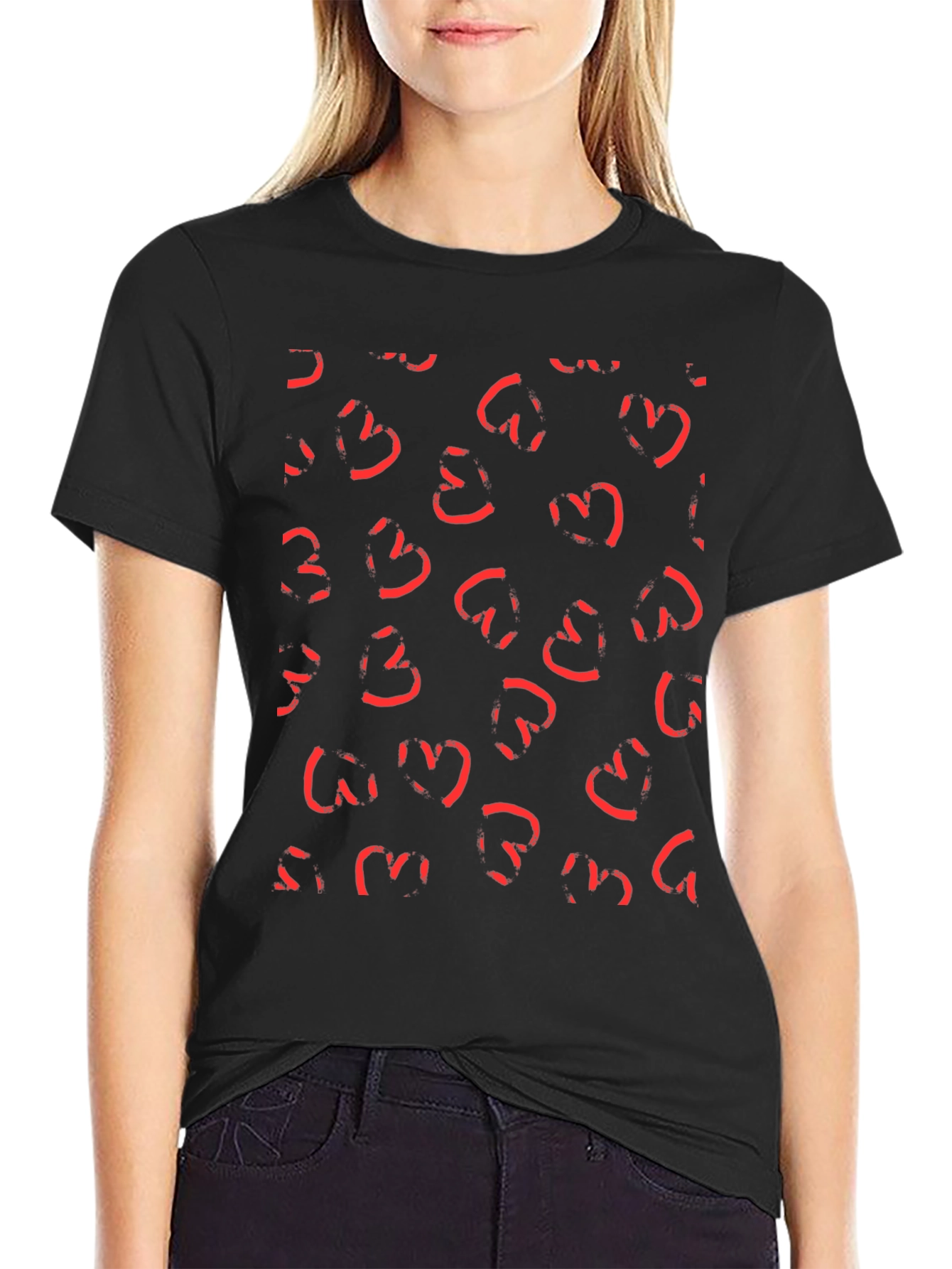Abstract Heart Print Black T-Shirt