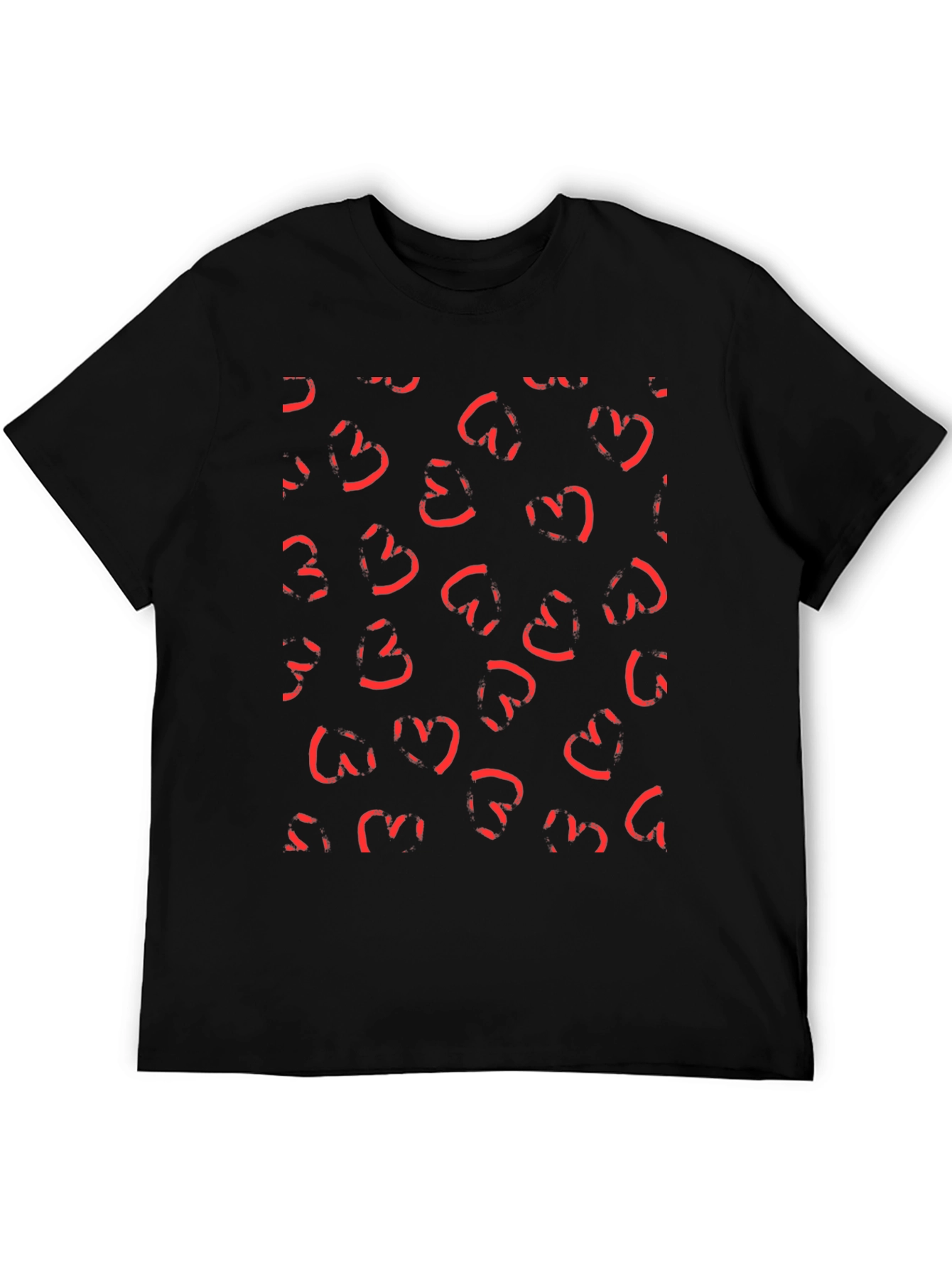 Abstract Heart Print Black T-Shirt