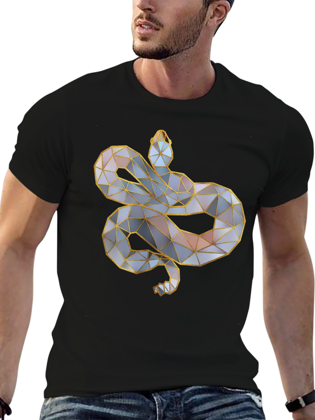 Geometric Snake Graphic Tee - Modern Style