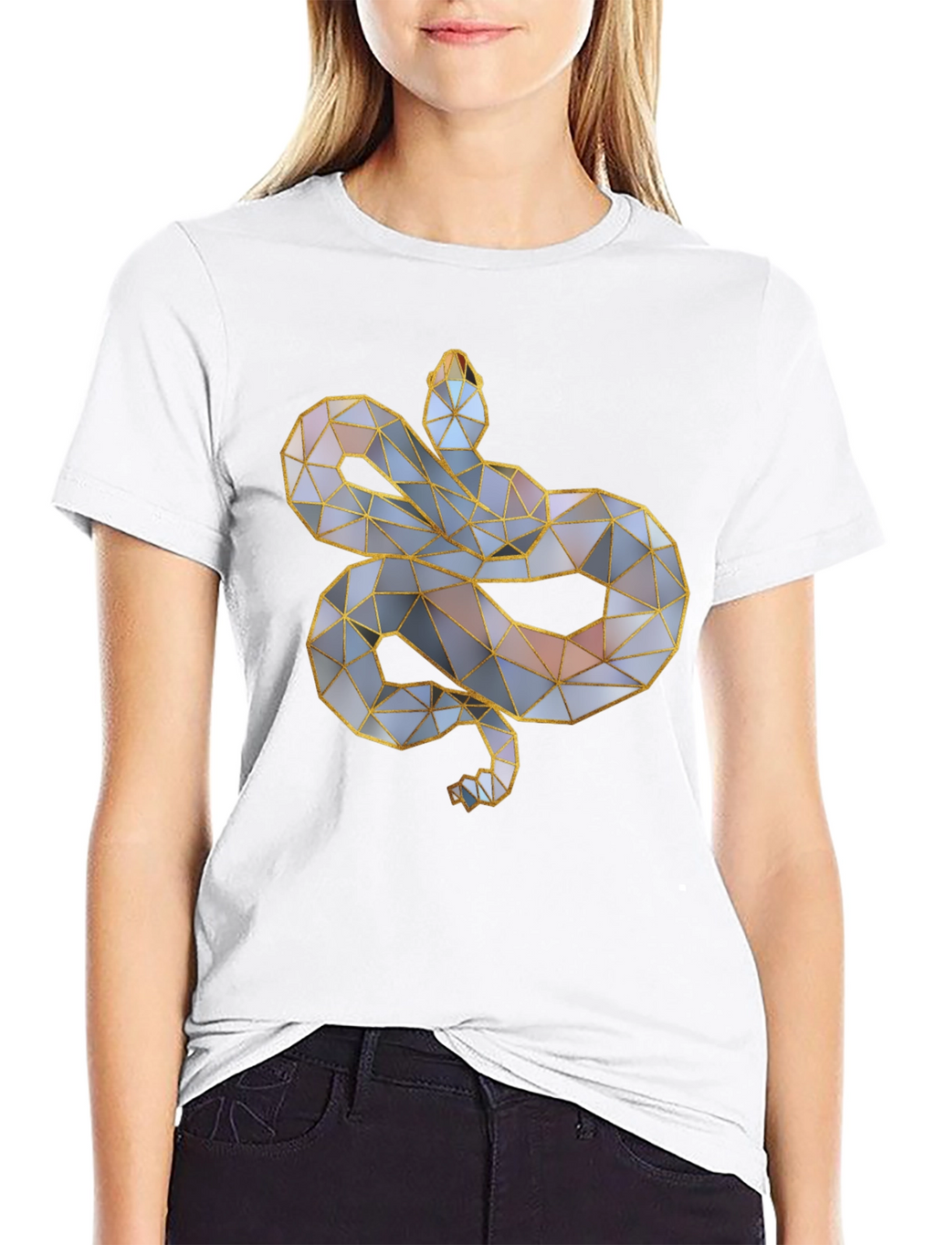 Geometric Snake Graphic Tee - Modern Style