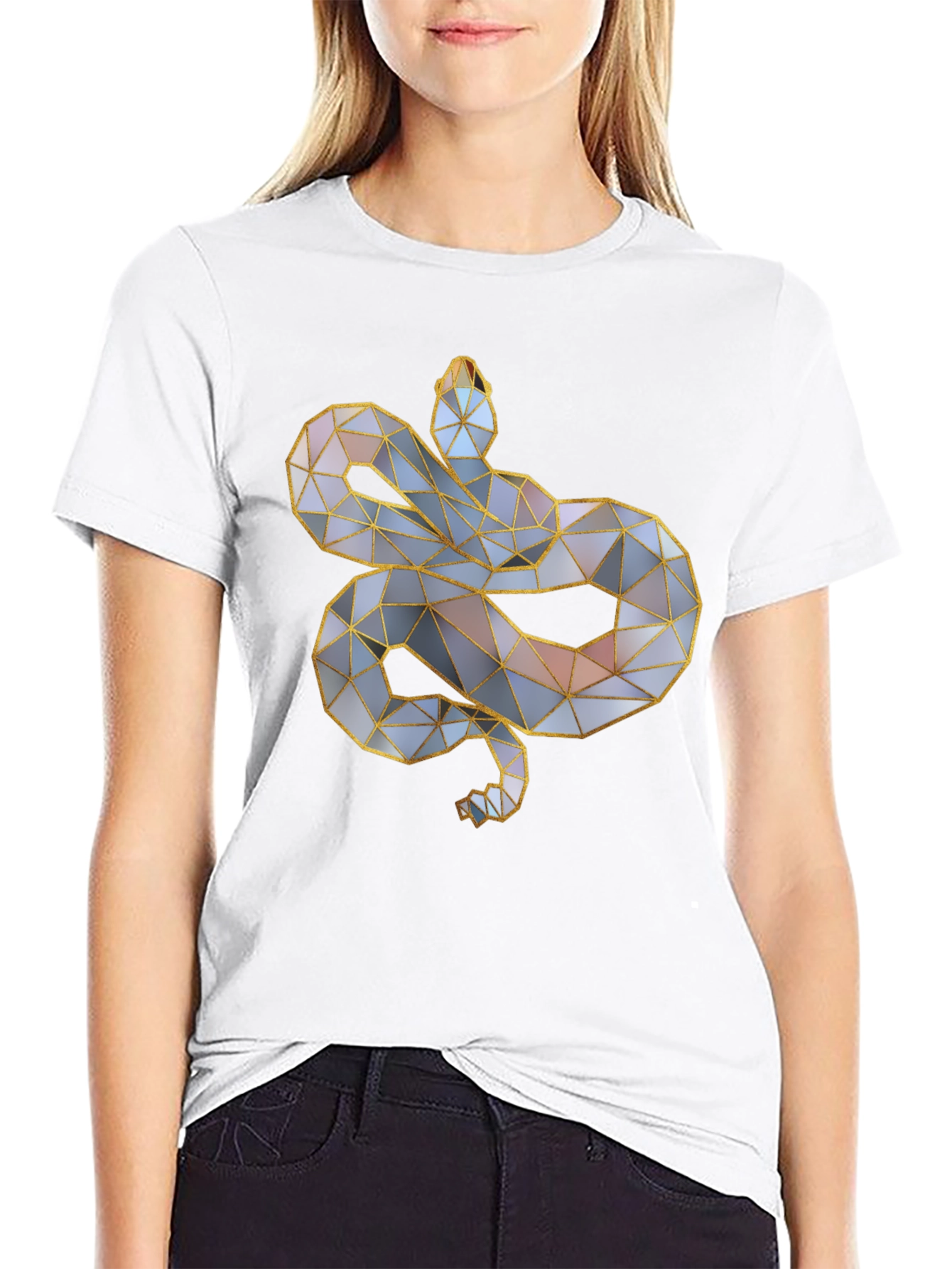 Geometric Snake Graphic Tee - Modern Style