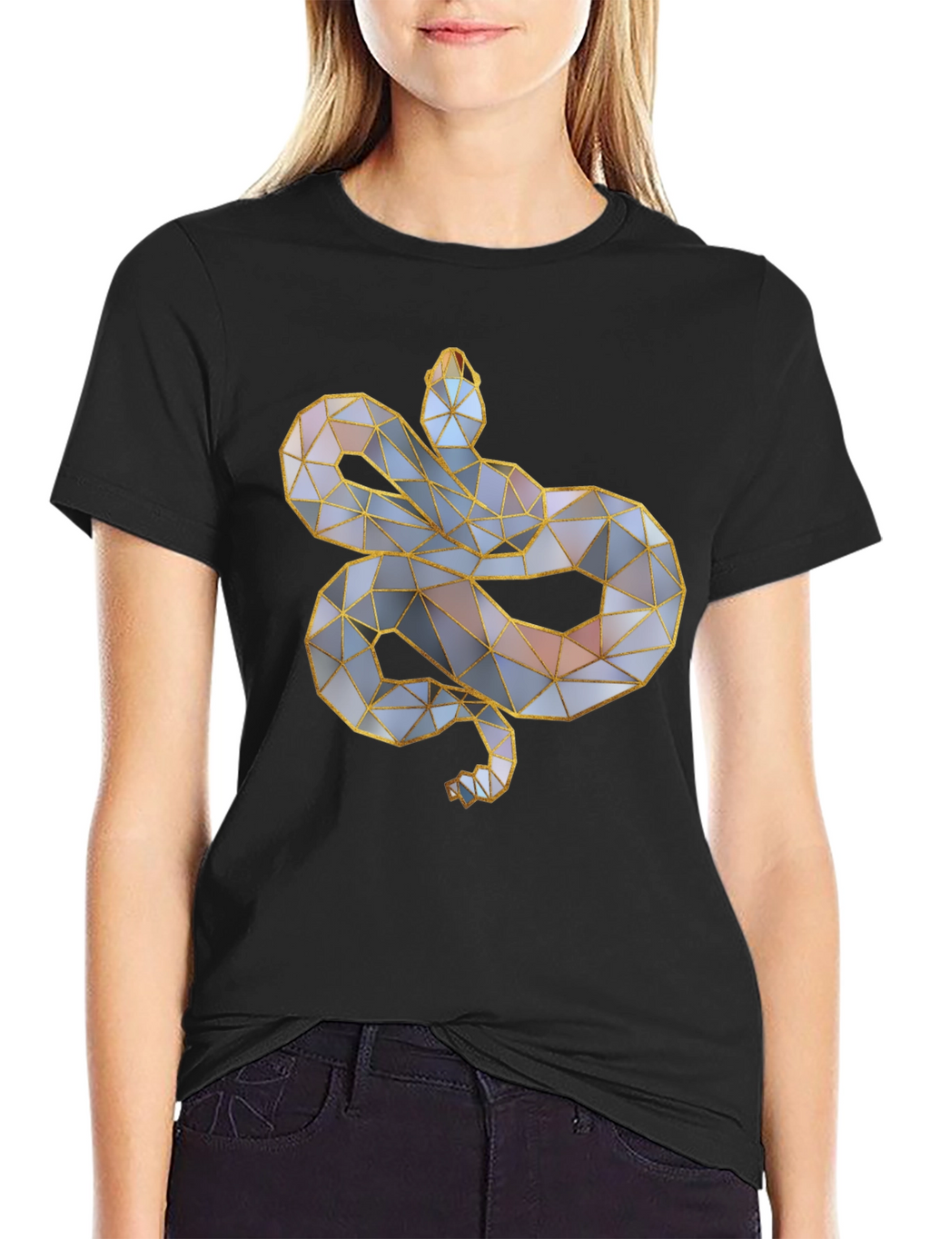 Geometric Snake Graphic Tee - Modern Style