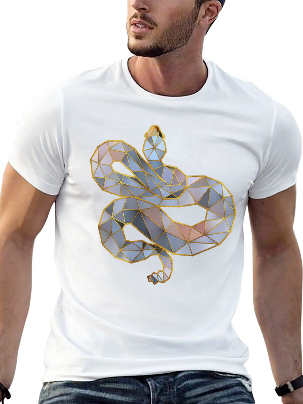 Geometric Snake Graphic Tee - Modern Style