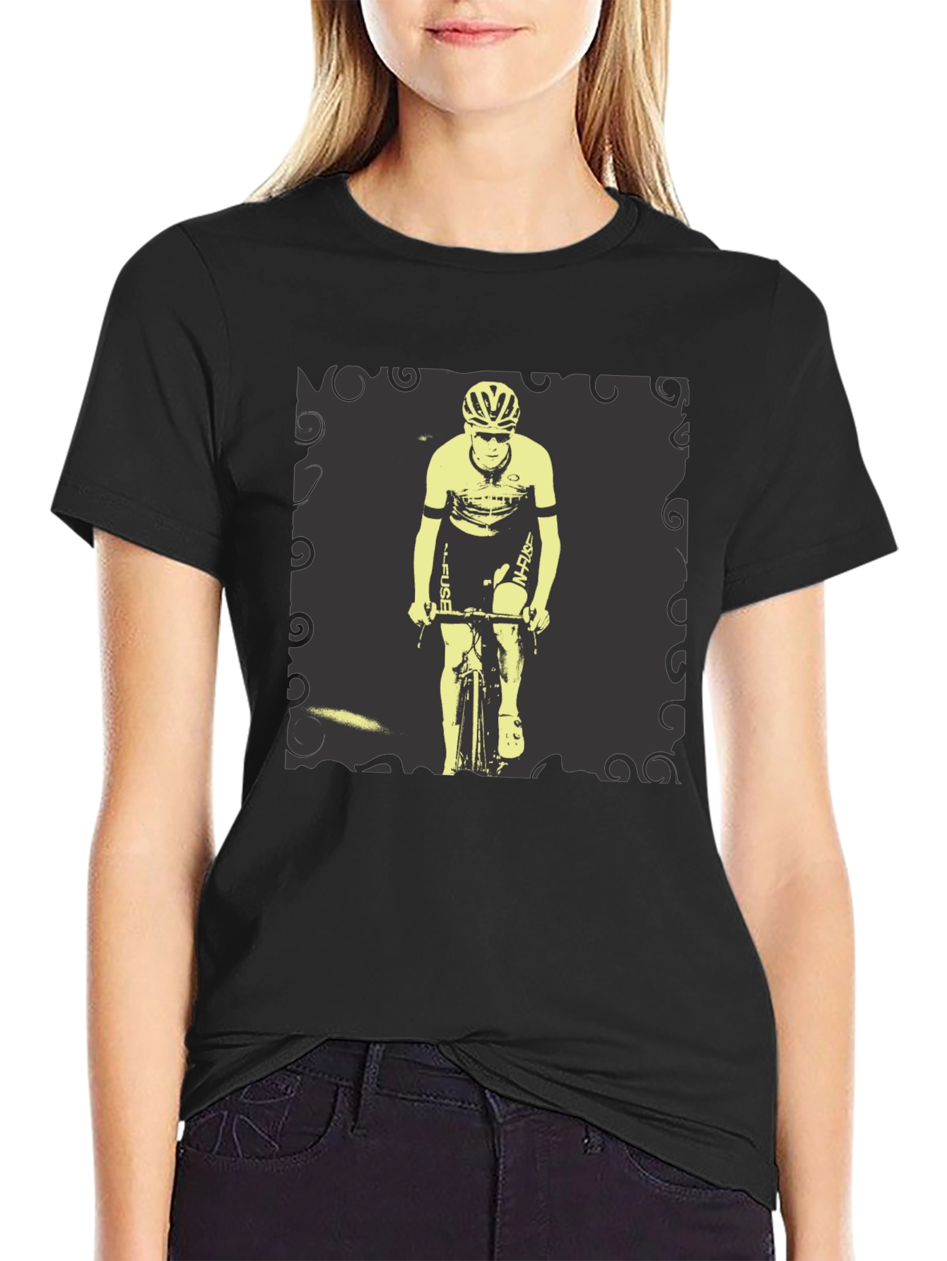 Cyclist Graphic Tee - Black Cotton Blend Shirt