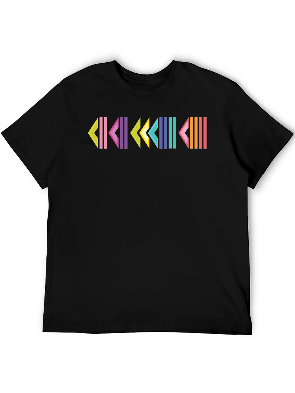 Retro Geometric Patterned Black T-Shirt
