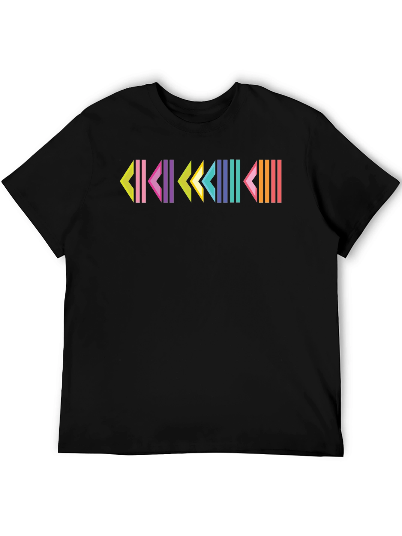 Retro Geometric Patterned Black T-Shirt