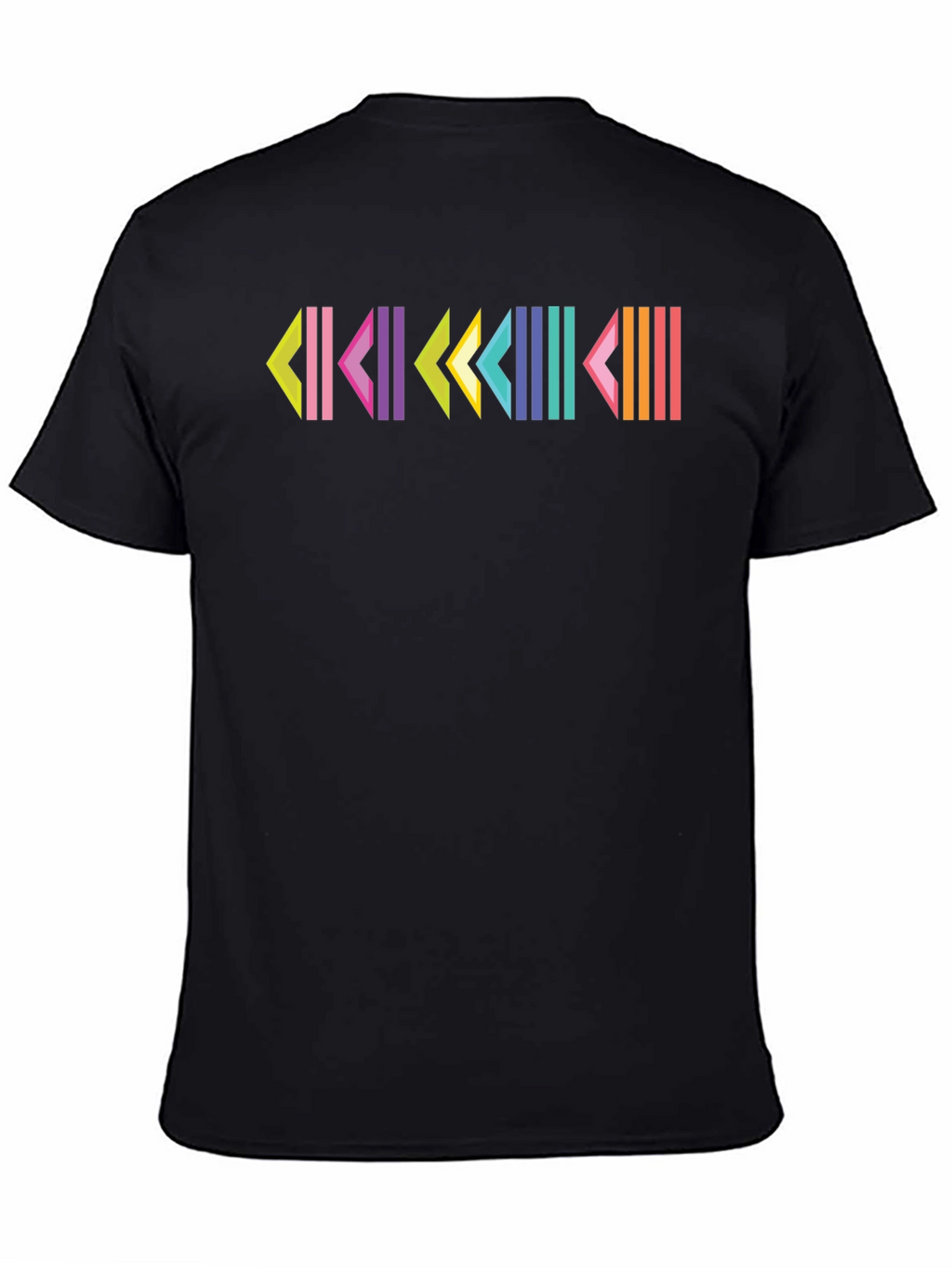 Retro Geometric Patterned Black T-Shirt