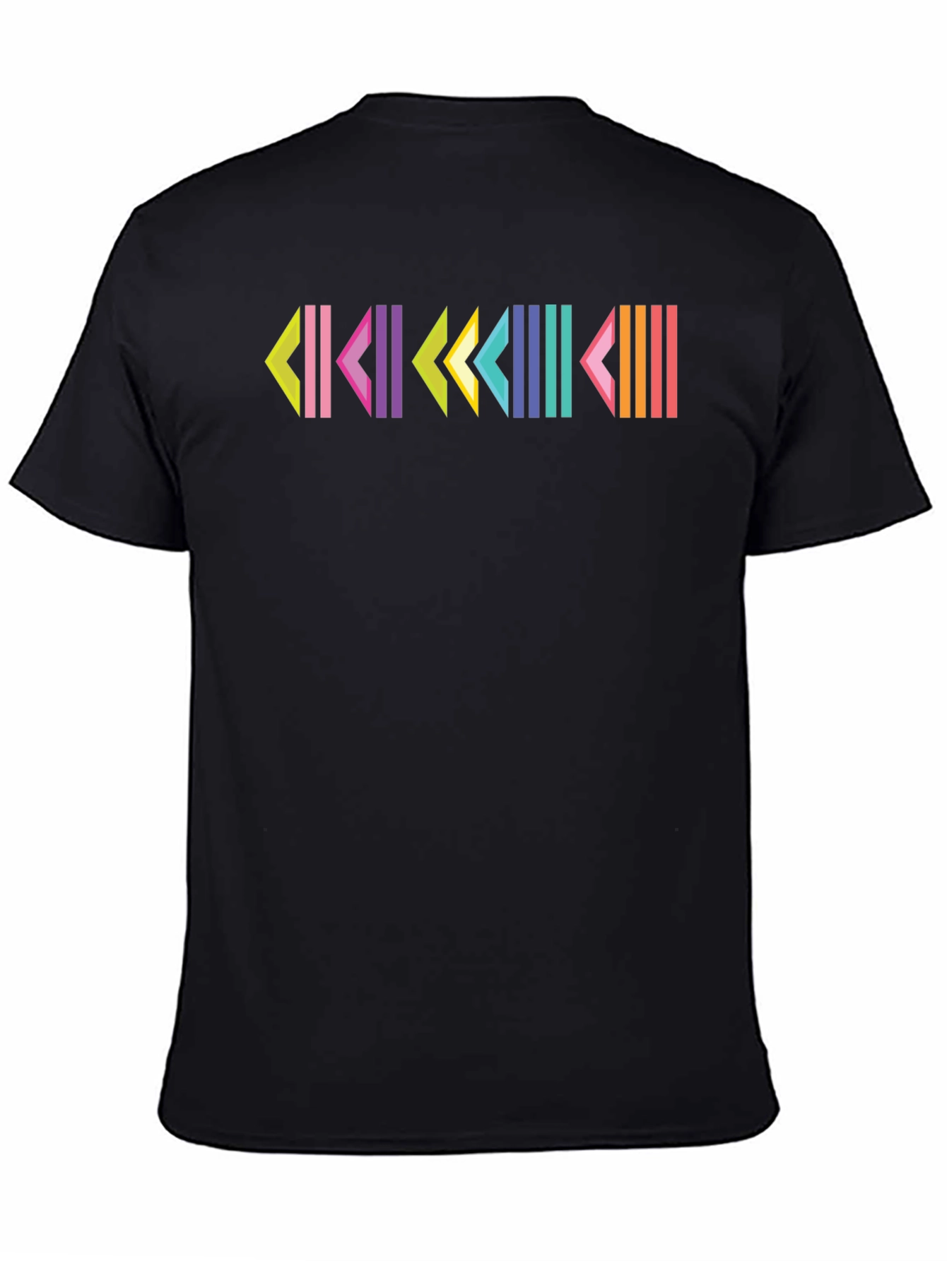 Retro Geometric Patterned Black T-Shirt