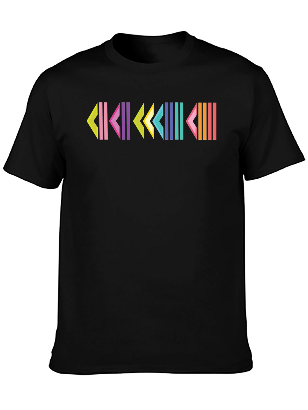 Retro Geometric Patterned Black T-Shirt