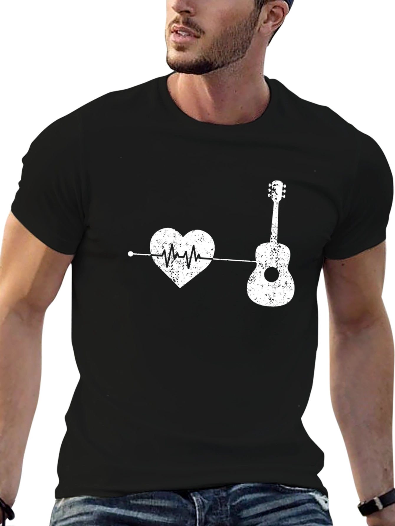 Heartbeat Guitar Music T-Shirt - Black