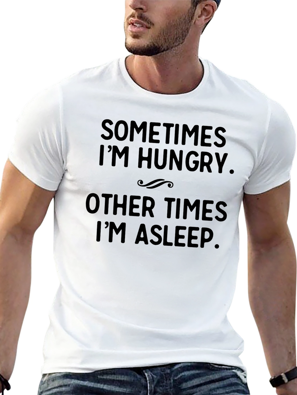 Funny Hungry Asleep Black Graphic Tee