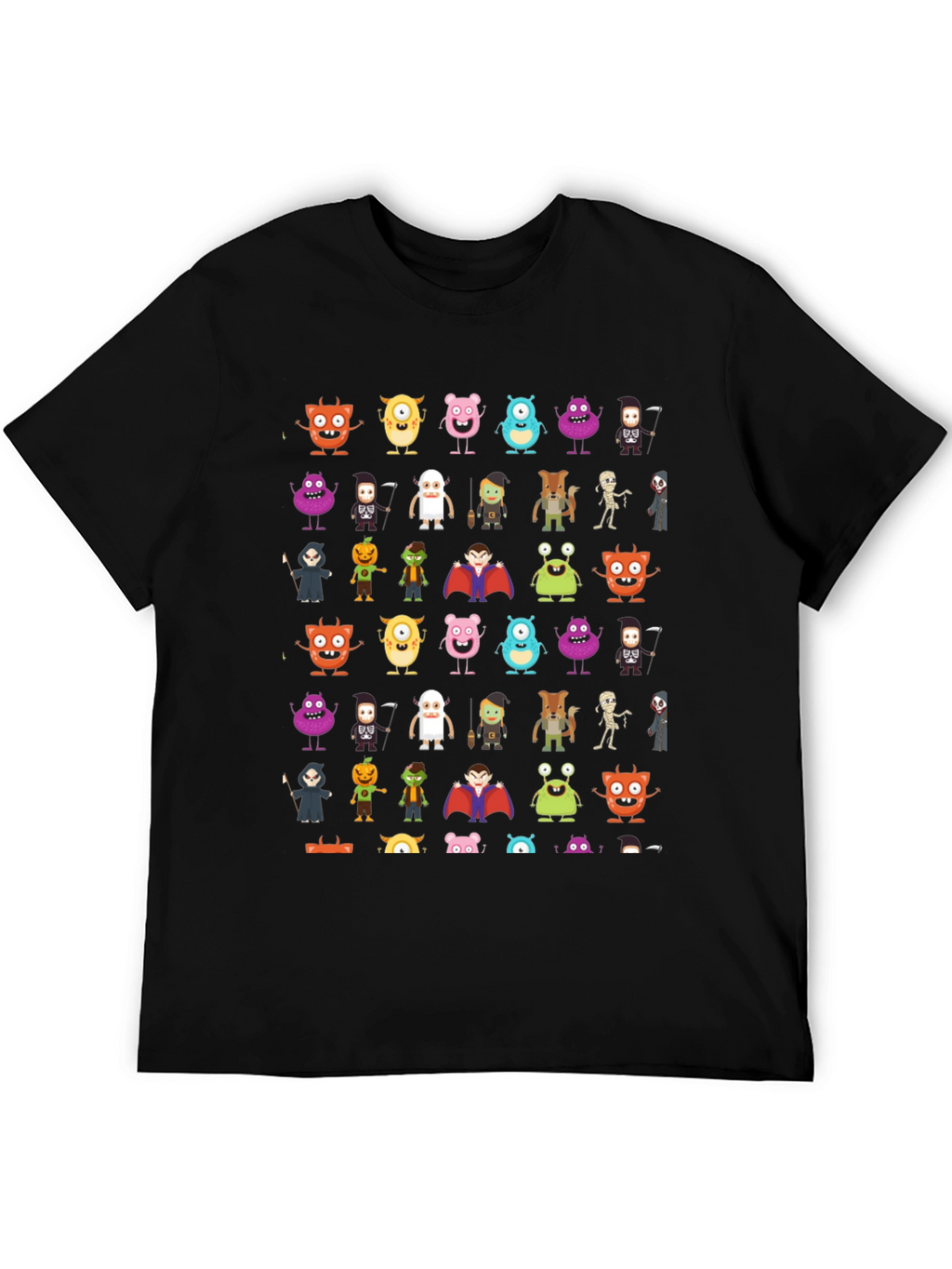 Monster Cartoon Graphic Print Black T-Shirt