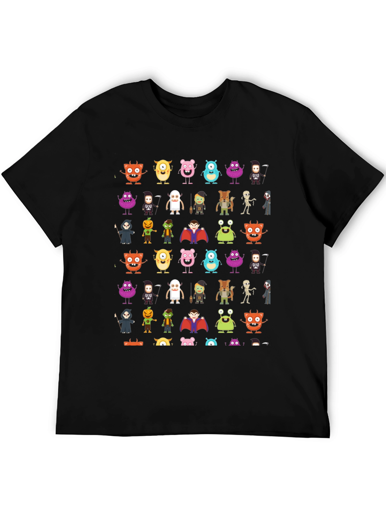 Monster Cartoon Graphic Print Black T-Shirt