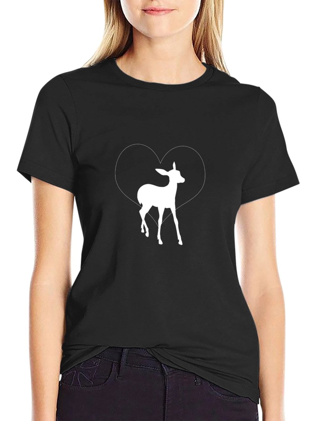 Deer Heart Graphic Print Tee - Black Casual T-Shirt