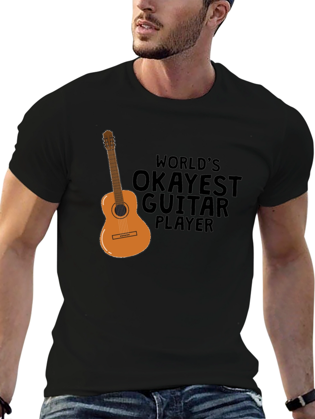 Worlds Okayest Guitar Player Black Graphic T-Shirt