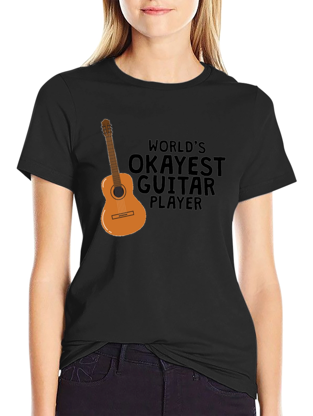 Worlds Okayest Guitar Player Black Graphic T-Shirt